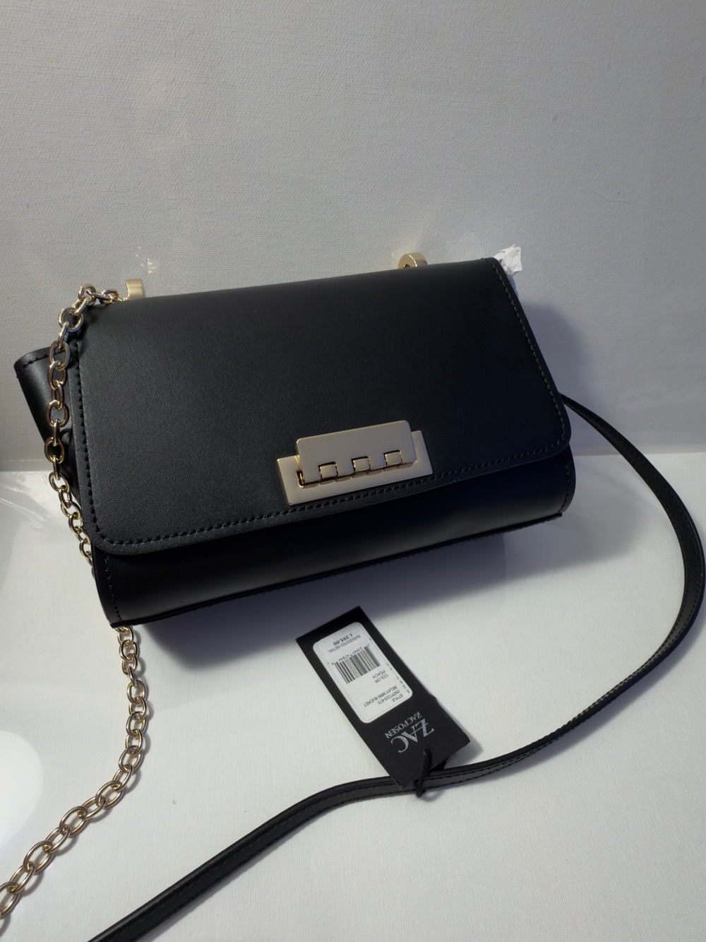 Zac Posen Black Leather Crossbody Bag with Gold Chain